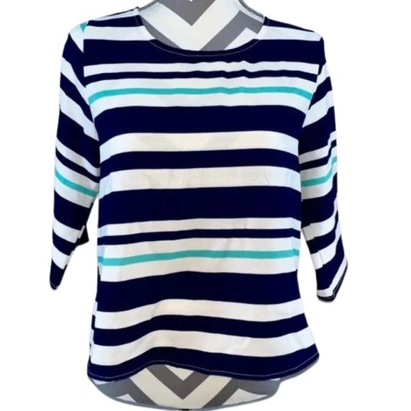 Everly White and Blue Striped Top - Picture 1 of 9